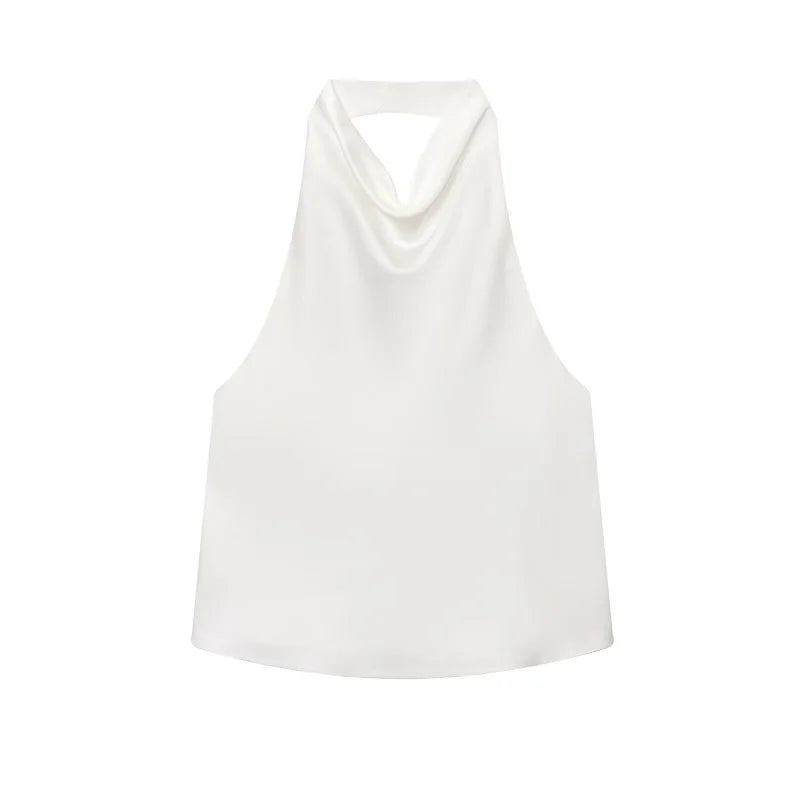 MUJER 2025 Halter Tops for Women Black Satin Backless Top Female Pink Summer Beach Top Woman off Shoulder Camisole Top Women