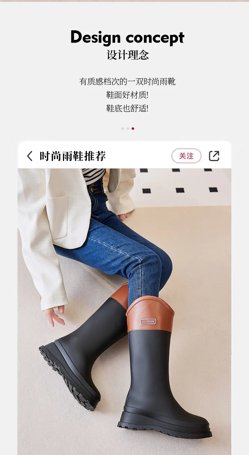 Adult Fashionable High-top Rain Boots Women's Waterproof and Non-slip Rain Boots for Outdoor Travel and Camping Cotton Warm Boot