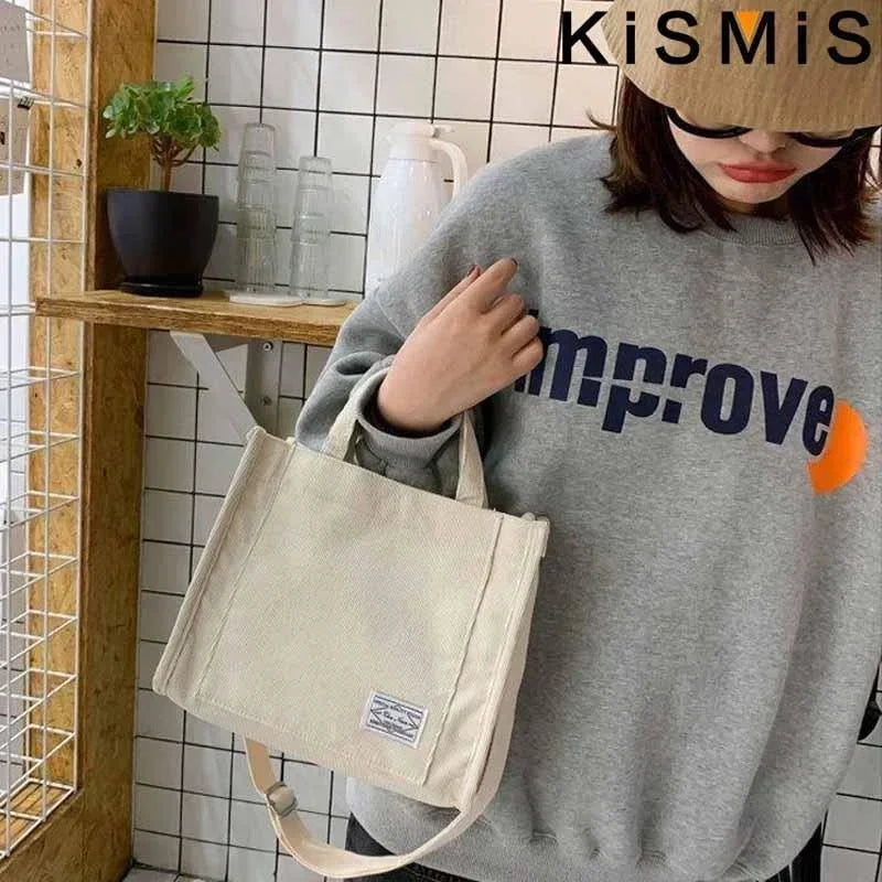 Fashionable Corduroy Shoulder Bag for Women Large Capacity Handbag Portable Small Square Crossbody Bag Trendy Style