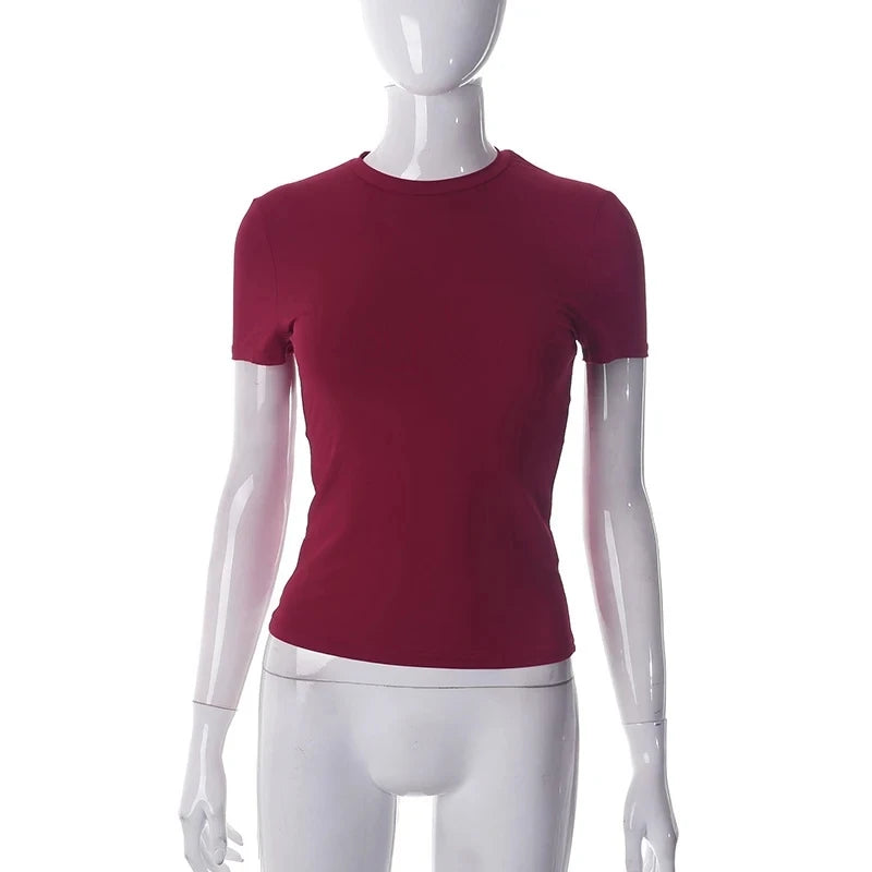 Spring Summer New Short Sleeve T-Shirt Women Solid Simple Casual Soft All-Match Hot Basic Crop Tops Tees Summer Fashion