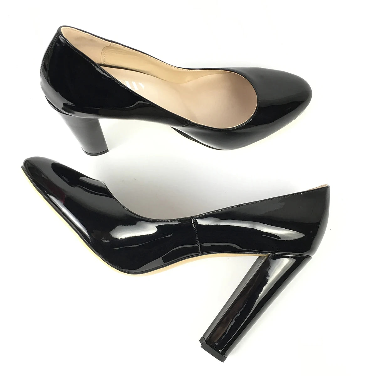 Women Patent Round Toe Block Heel High Heel Pumps Office Work Shoes Multi-color