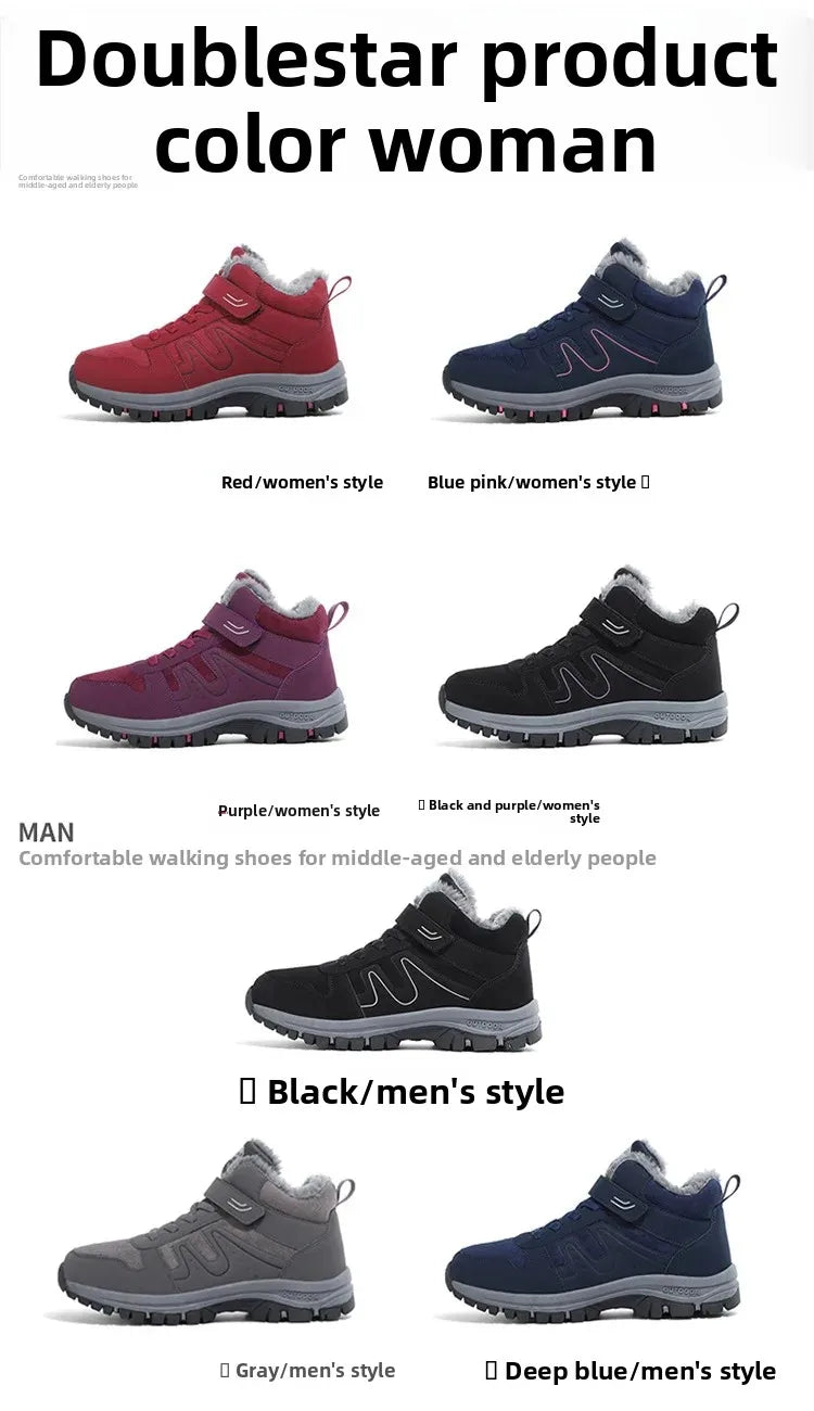 Winter High Top Snow Boots Men's Cotton Shoes Warm Fleece Lined Outdoor Anti-slip Casual Flats for Elderly And Middle-aged