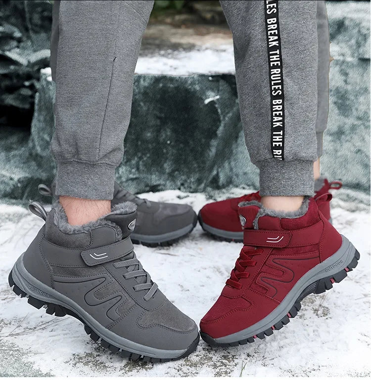 Winter High Top Snow Boots Men's Cotton Shoes Warm Fleece Lined Outdoor Anti-slip Casual Flats for Elderly And Middle-aged