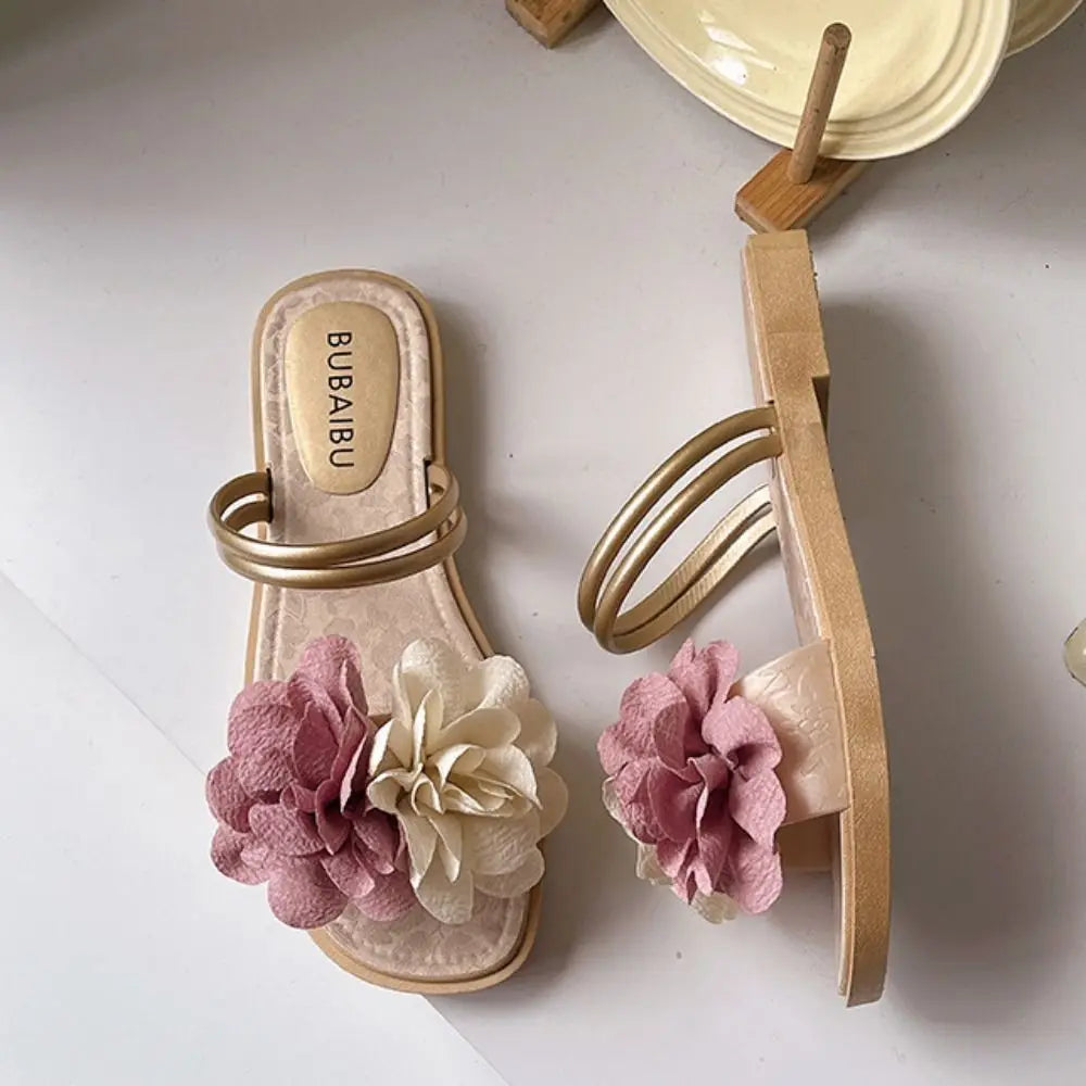 Casual Sweet Flower Flip Flops Waterproof Holiday Seaside Sandals Non-Slip Flat Vacation Beach Slippers Summer