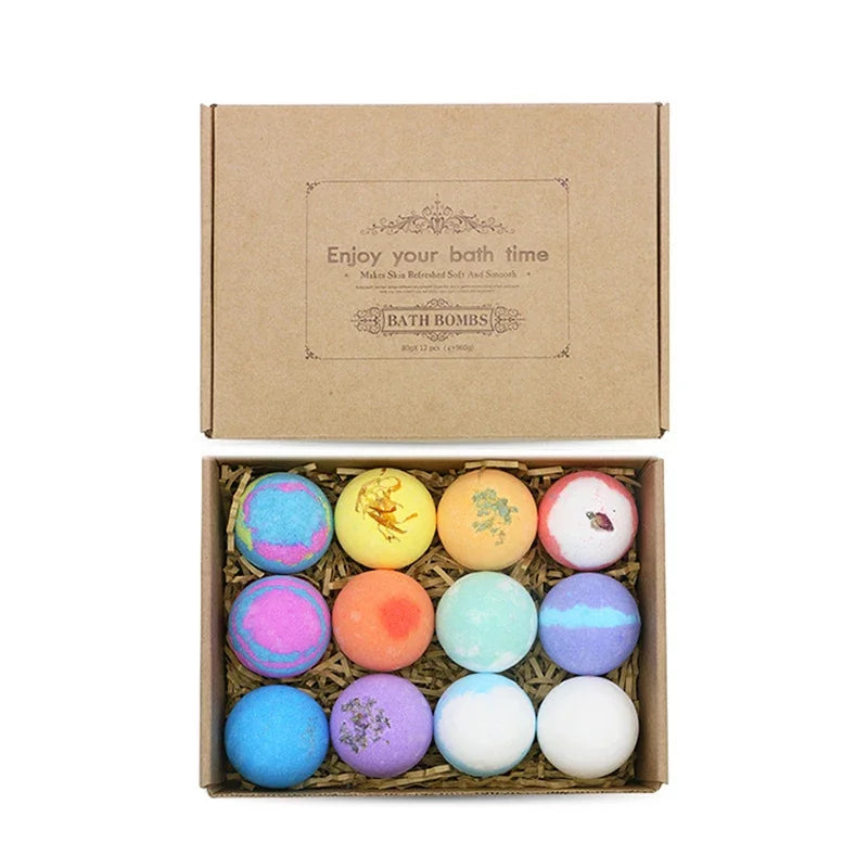12Pcs/set Bath Bubble Ball Kit Essential Oil Bath Salts Skin Care Exfoliating Moisturizing Shower Bath Balls Accessories