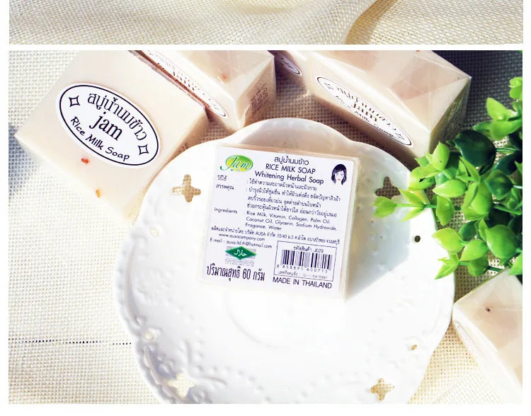 12PCS/Lot Thailand JAM Rice Milk Soap Wholesale Handmade Soap for Brightening Cleansing Oil Control Face Body Skin Care Products