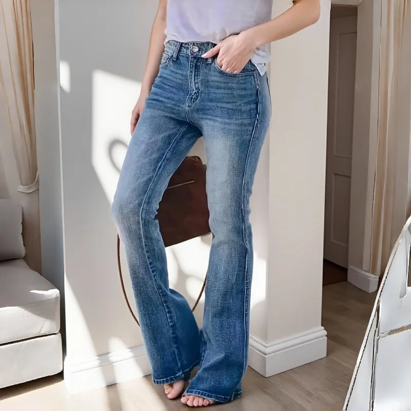 Flared Pants Womens Jeans Straight Leg High Waist Slim Fit Denim Trousers for Women Fashion Flare Bottom Ladies