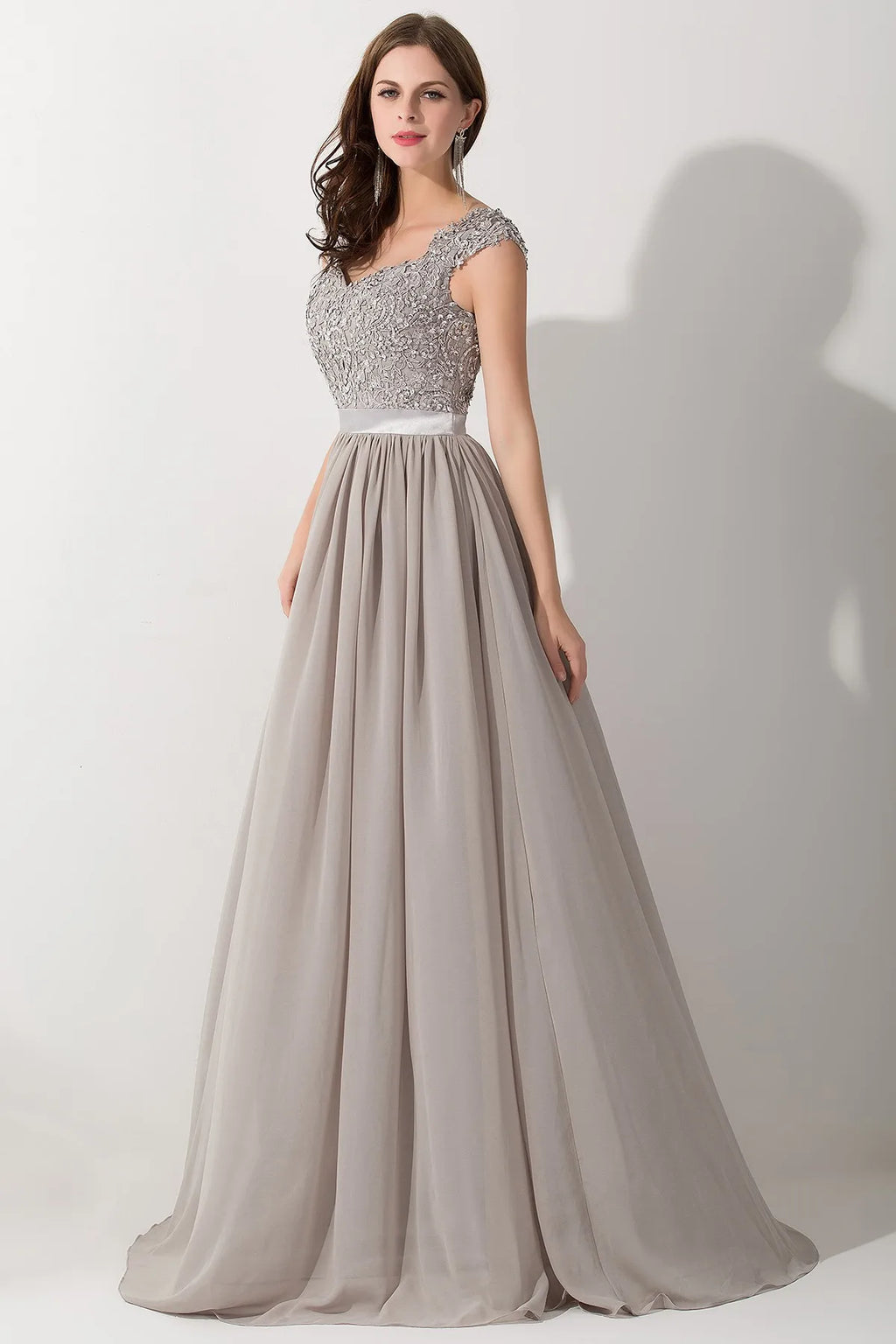 Hot Sale Elegant Long Bridesm Dress Women 2024 For Wedding A-line V Neck Floral Lace Sexy Sleeveless Back Hollow Evening Dress