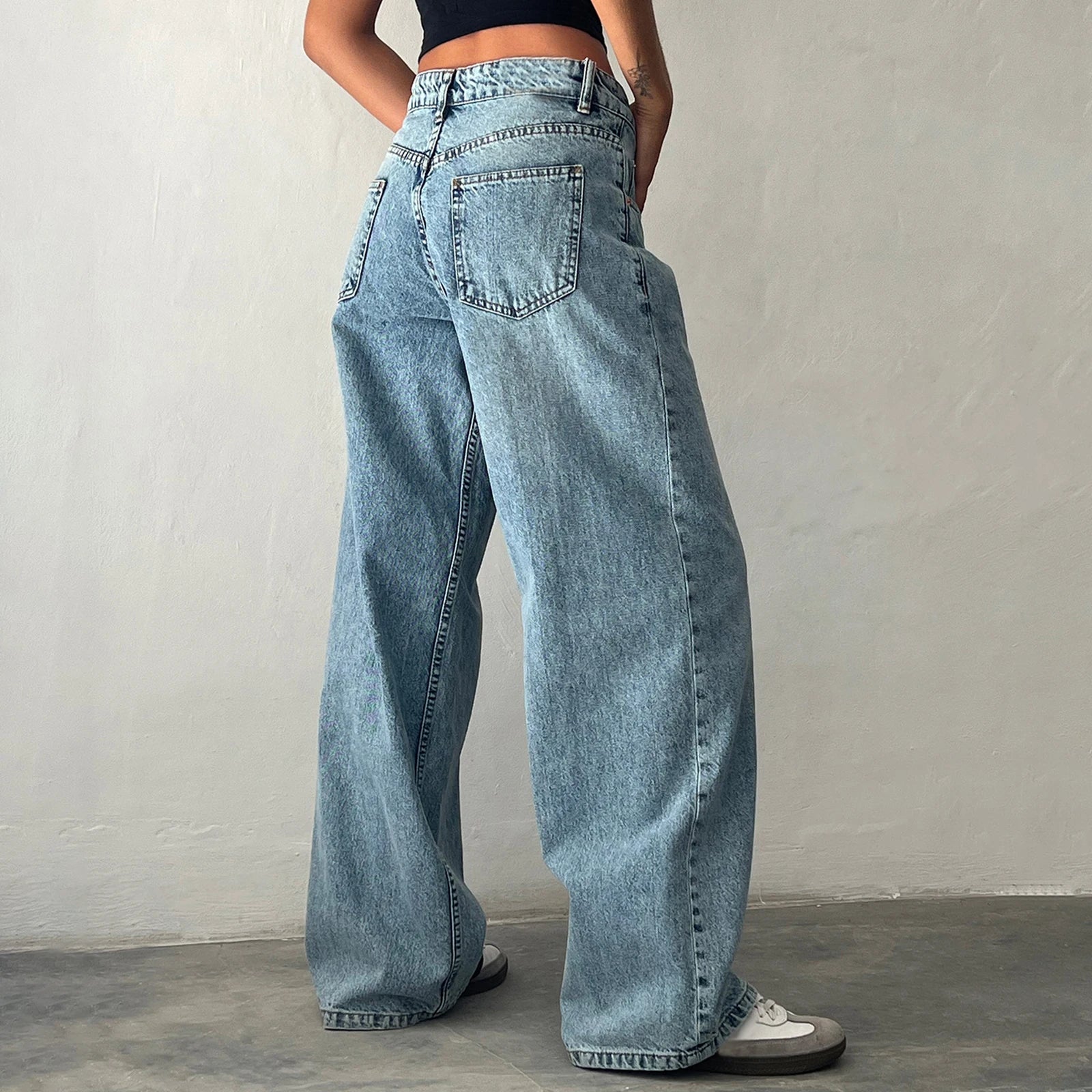 Y2K Baggy Jeans for Women Trendy Low Rise Casual Straight Leg Boyfriend Jeans Denim Pants with Pocket Streetwear