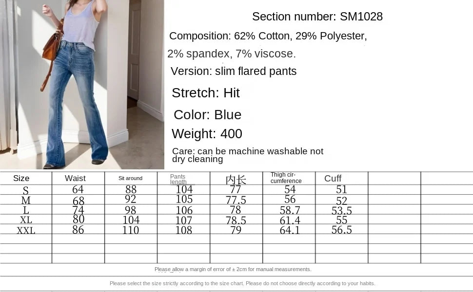 Flared Pants Womens Jeans Straight Leg High Waist Slim Fit Denim Trousers for Women Fashion Flare Bottom Ladies