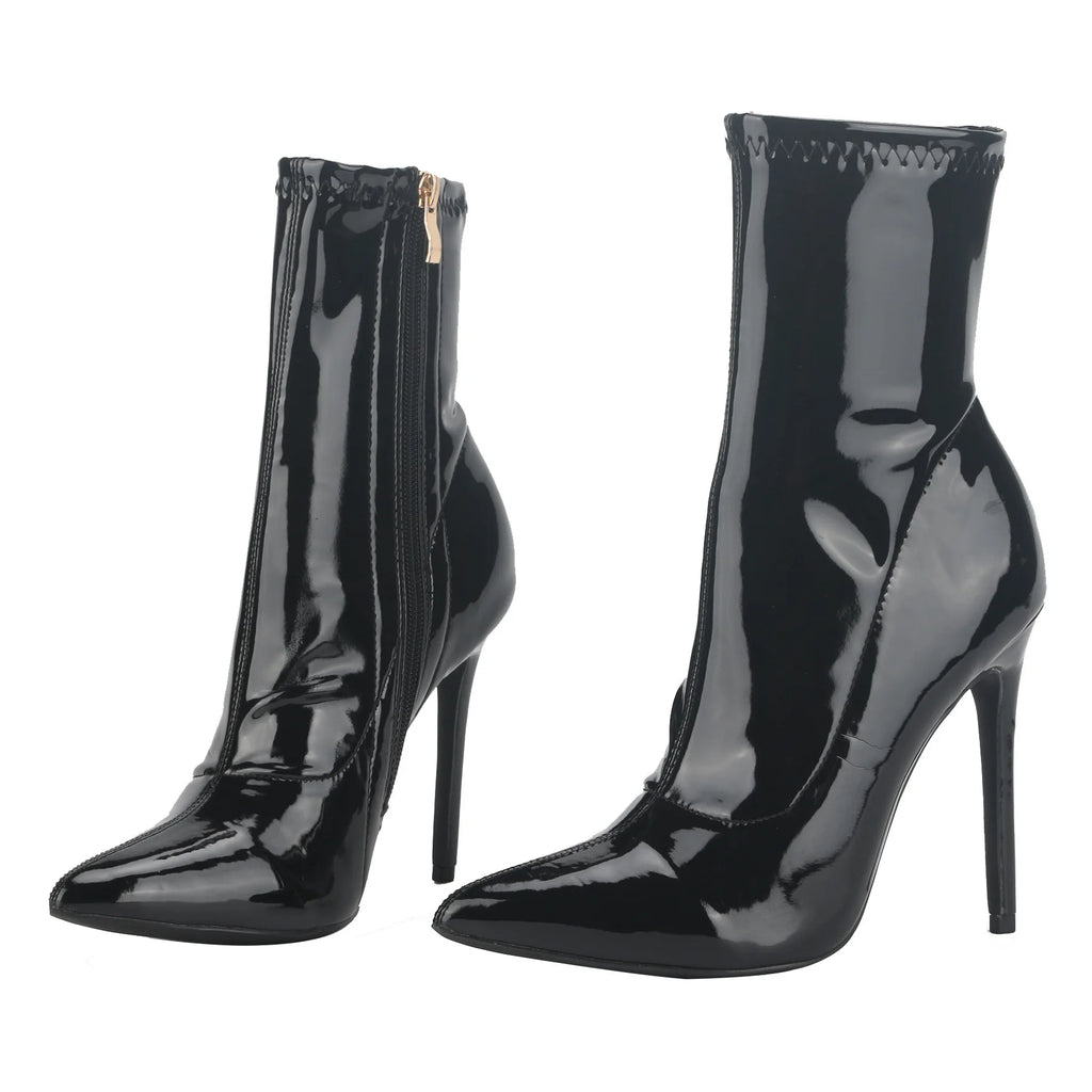 10CM Red Women Ankle Boots Side Zipper Thin Heels Short Boot Glossy Patent Leather High Heels Office Autumn Shoes Woman Footwear