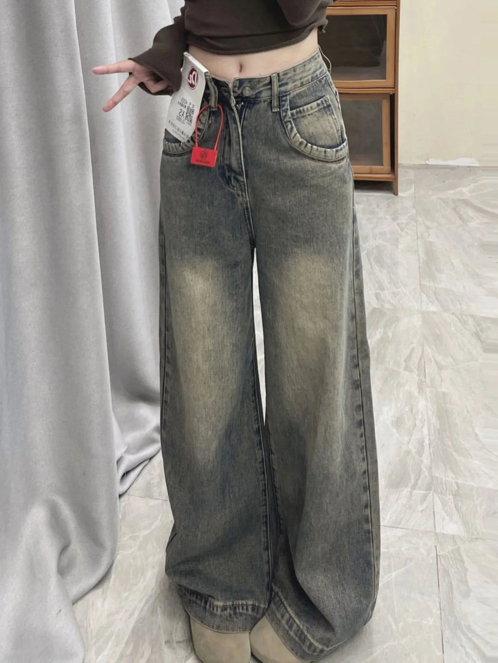 Vintage Wide-leg Jeans Women's Spring Summer New Loose-fit Slimming Draped Versatile Trailing Straight-leg Trousers