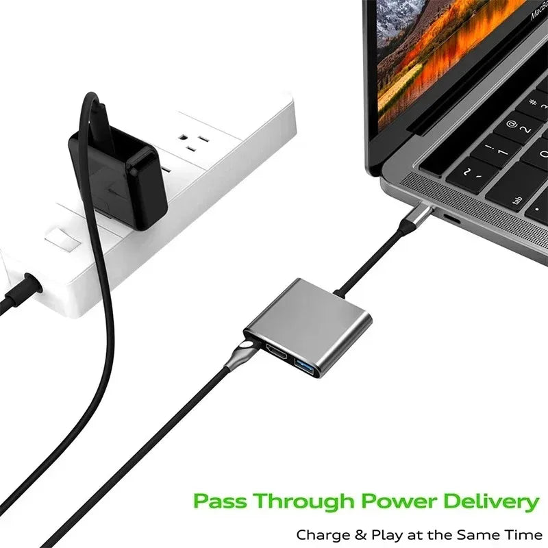 USB C HUB 3in1 Type C 3.0 to HDMI-compatible Docking Station PD Fast Charge 4K HD Adapter Splitter For MacBook Phone Computer
