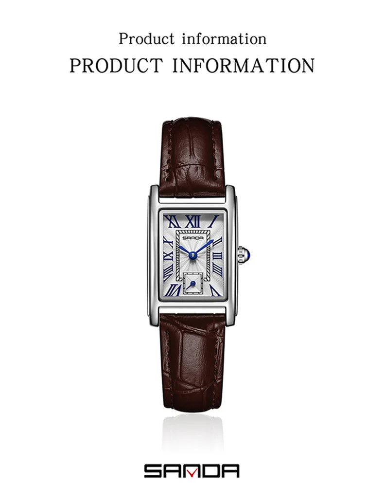 Sanda 1116 New Fashion Elegant Women's Analog Quartz Watch, Rectangle Dial, Water Resistant Business Wristwatch
