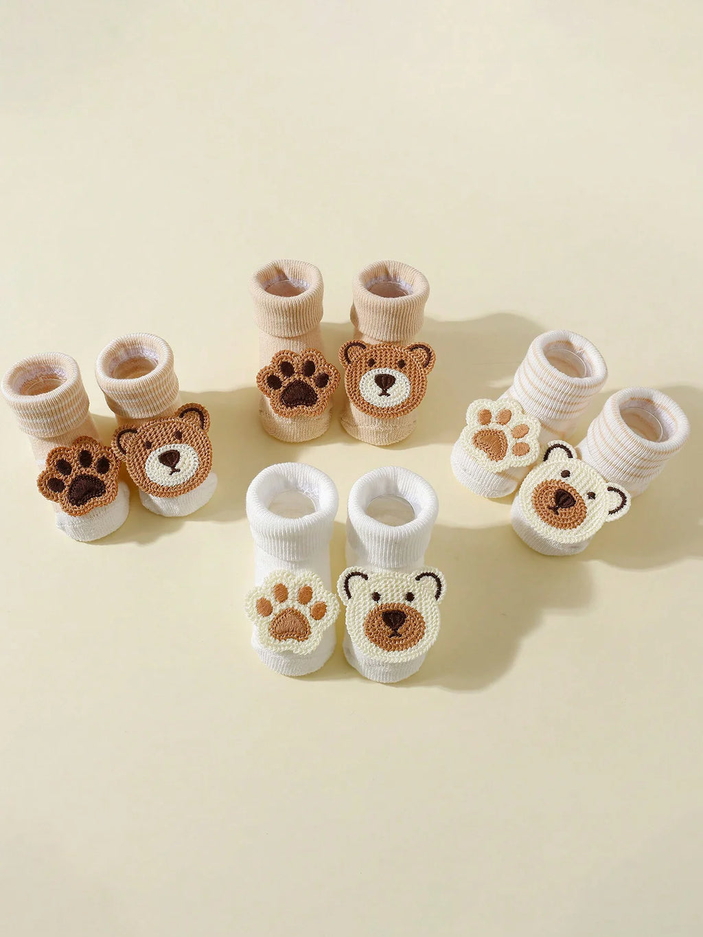 4 Pairs Baby Cute Cartoon Bear Socks, Baby Non-Slip Soft Cotton Socks Ankle Socks for 0-12 Month Newborn Toddler Boys and Girls