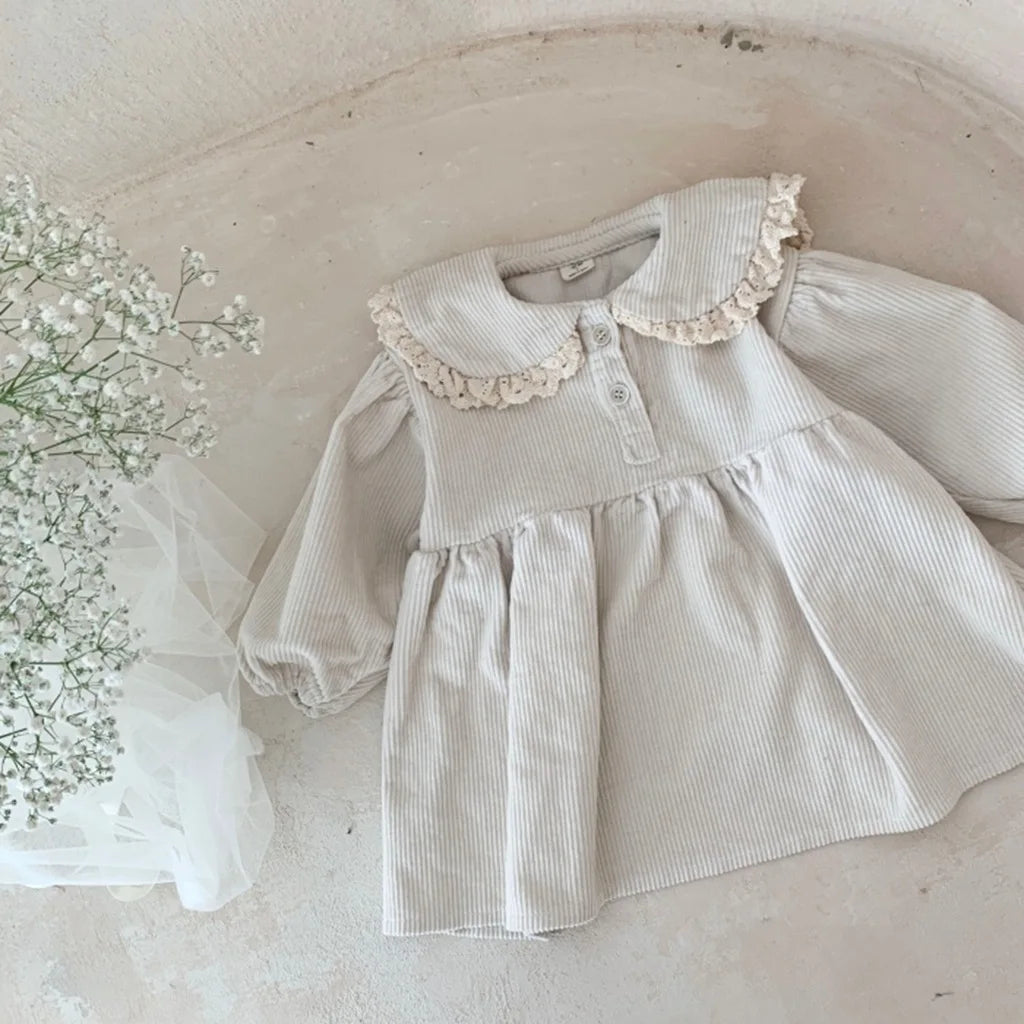 Spring Toddler Girl Dress Peter Pan Collar Full Sleeve Corduroy Dress for Kids