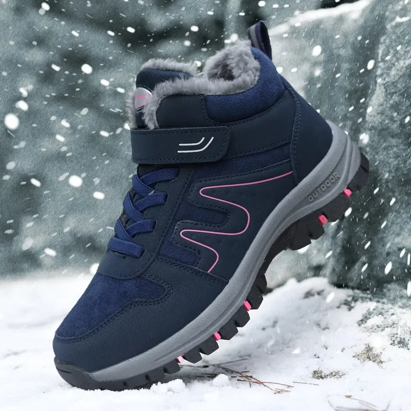 Winter High Top Snow Boots Men's Cotton Shoes Warm Fleece Lined Outdoor Anti-slip Casual Flats for Elderly And Middle-aged