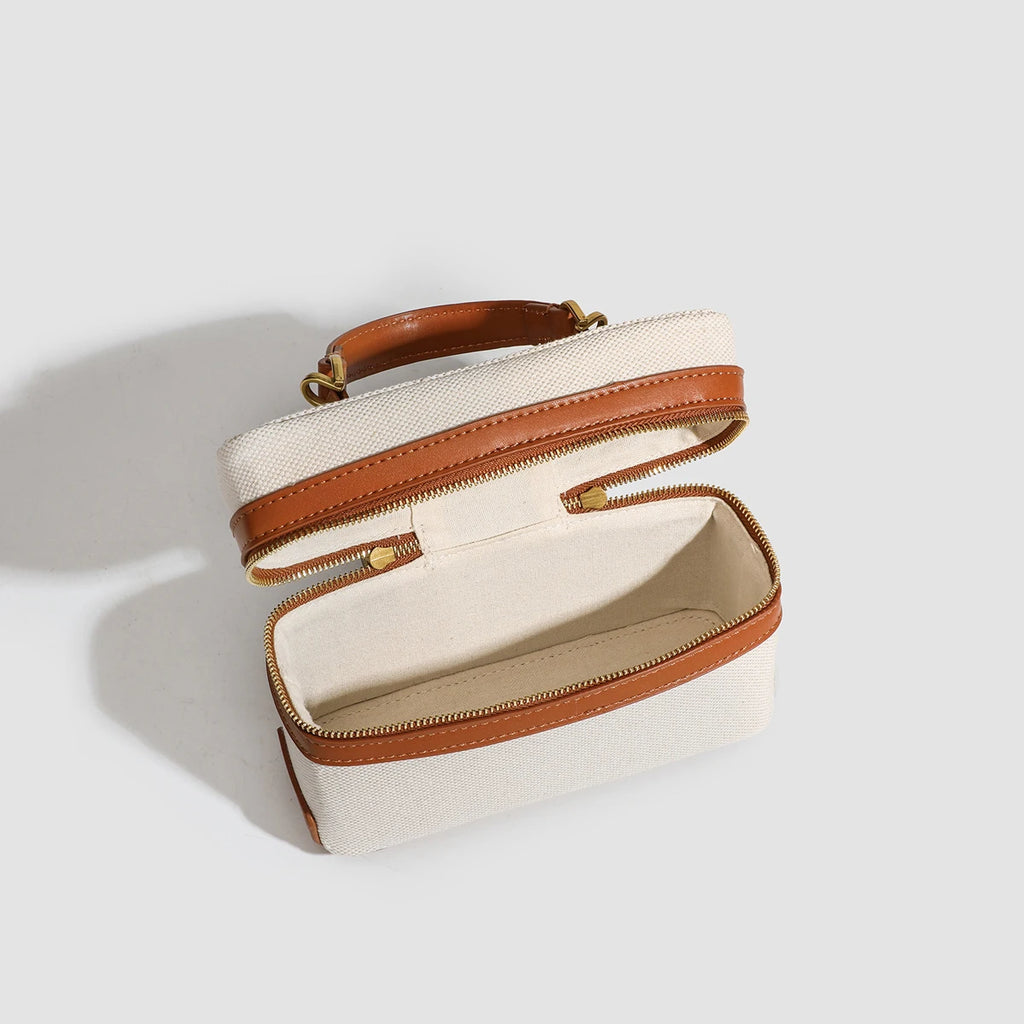 Women's Retro Canvas Spliced Lunch Box, Commuter Portable Shoulder Crossbody Small Square Bag, Adjustable Shoulder Strap