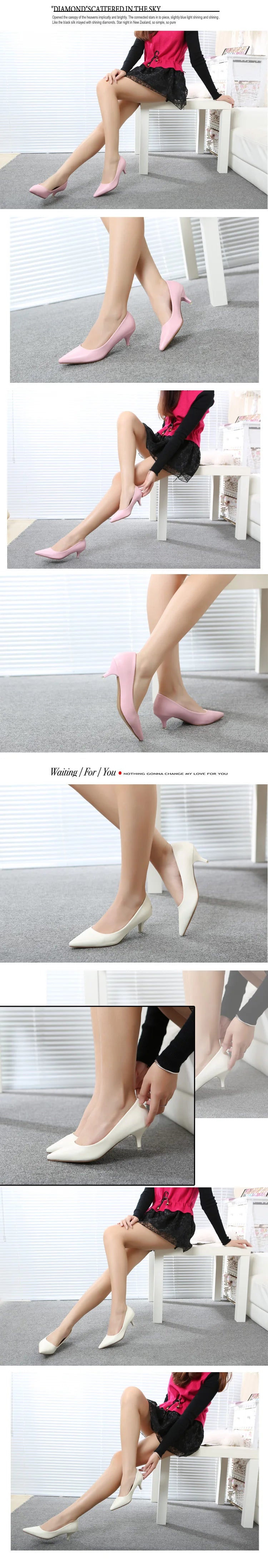 Black Med Heels 5cm Women Shoes Thin Heels Pointed Shallow Mouth Ladies Pumps Ten Colours Microfiber Stiletto Shiny Dating Shoes