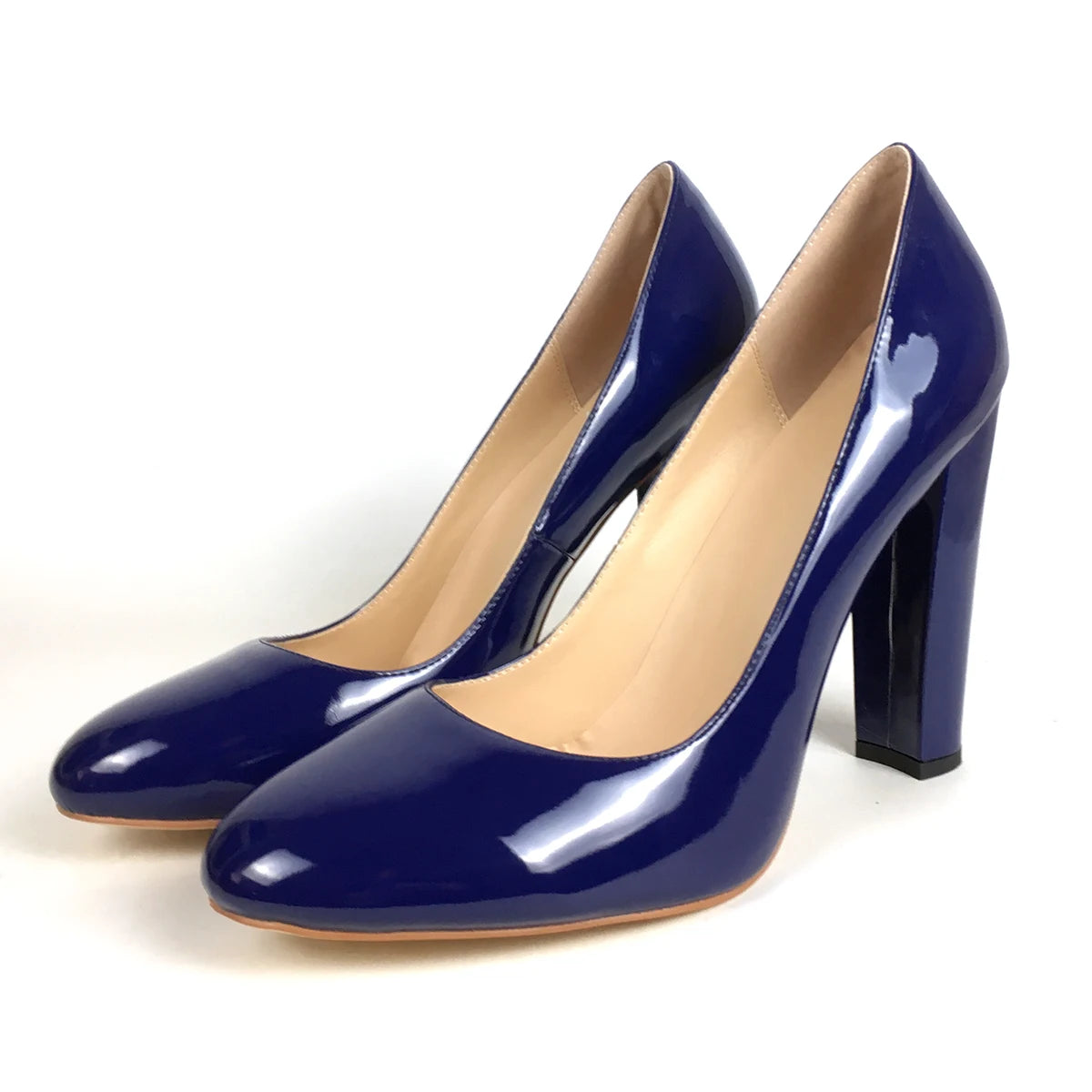 Women Patent Round Toe Block Heel High Heel Pumps Office Work Shoes Multi-color
