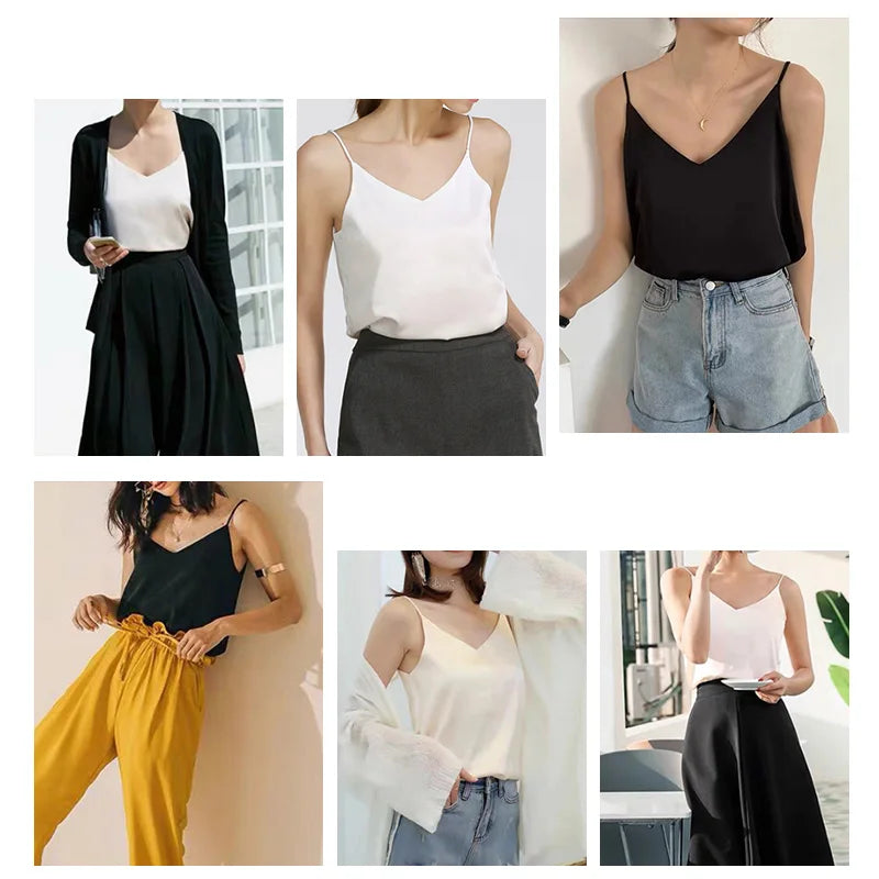 AOSSVIAO 2026 Spaghetti Strap Top Women Halter V Neck Basic White Cami Sleeveless Satin Silk Tank Tops Women'S Summer Camisole