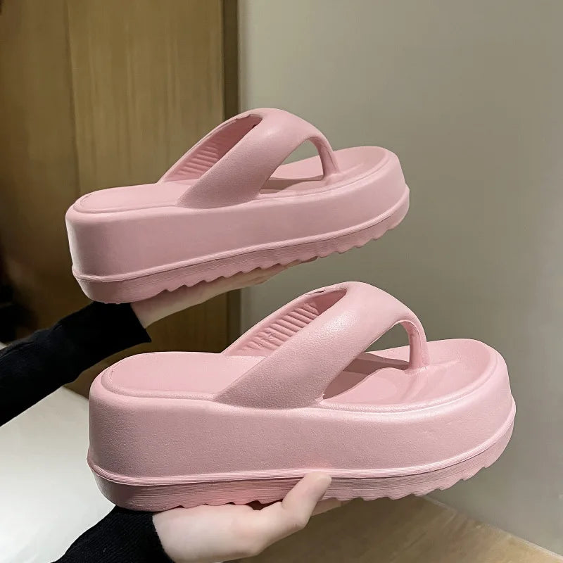 Bebealy Deep Heels Women's Slippers Summer Platform Home Slippers Soft Beach Slippers Outdoor Thick Sole Non-slip Cloud Slippers