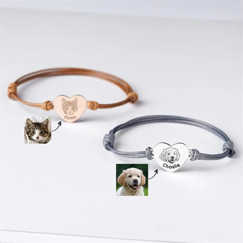 Custom Pet Portrait Bracelet For Women Personalized Dog Photo Stainless Steel Adjustable Pet Owner Lover Bracelet Gift Jewelry