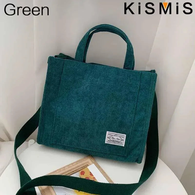 Fashionable Corduroy Shoulder Bag for Women Large Capacity Handbag Portable Small Square Crossbody Bag Trendy Style