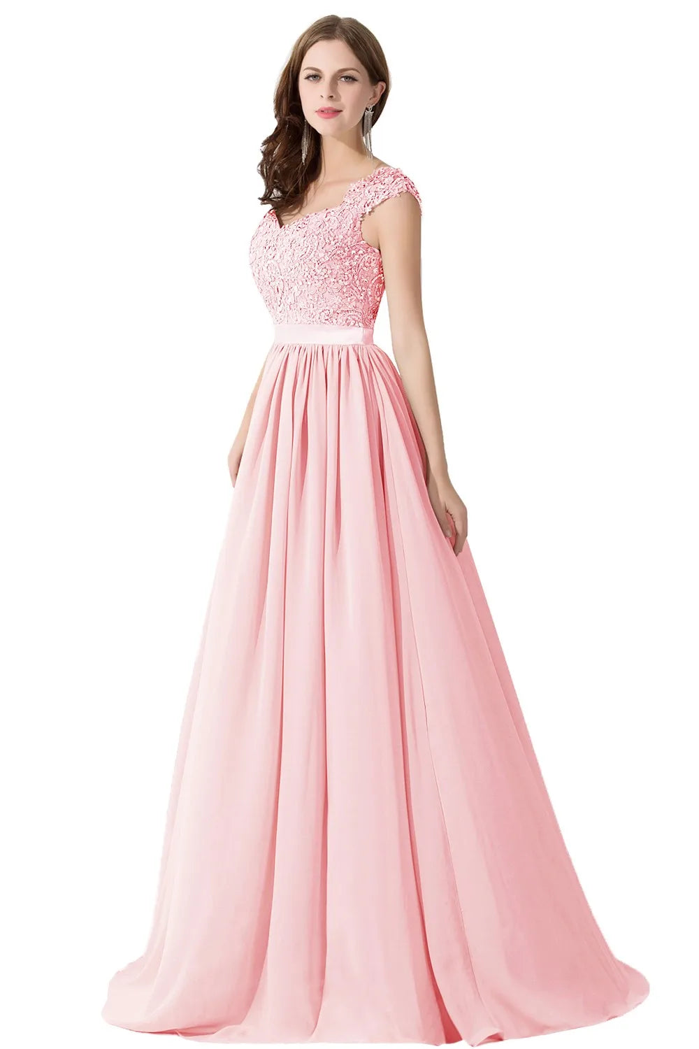 Hot Sale Elegant Long Bridesm Dress Women 2024 For Wedding A-line V Neck Floral Lace Sexy Sleeveless Back Hollow Evening Dress
