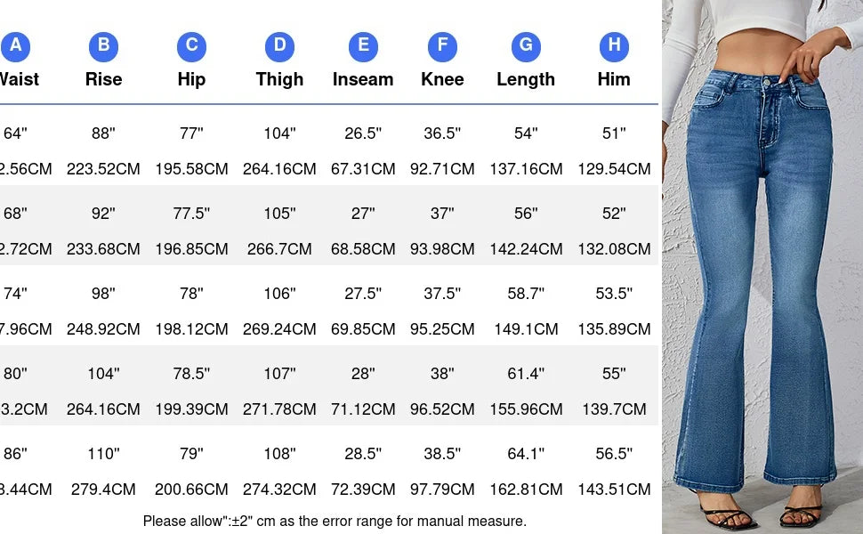 Flared Pants Womens Jeans Straight Leg High Waist Slim Fit Denim Trousers for Women Fashion Flare Bottom Ladies