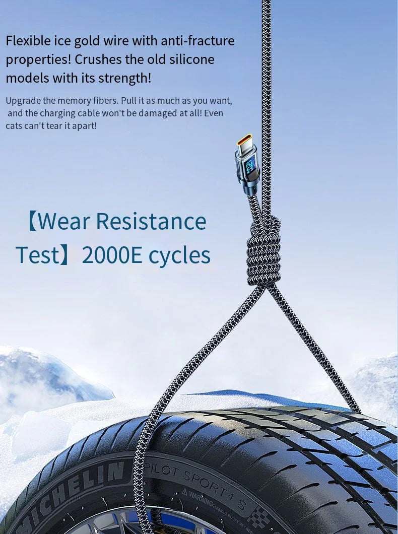 HOMEFISH 60W USB-C Super Fast Charging Cable with Digital Display, Braided Anti-Fracture Wire, Maximum Compatible with 120W