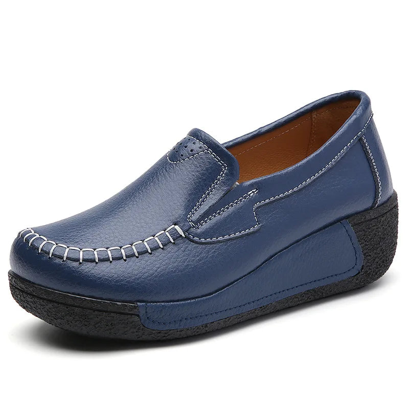 2022 Spring Autumn Women Flats Platform Loafers Ladies Genuine Leather Comfort Wedge Moccasins Orthopedic Slip On Casual Shoes