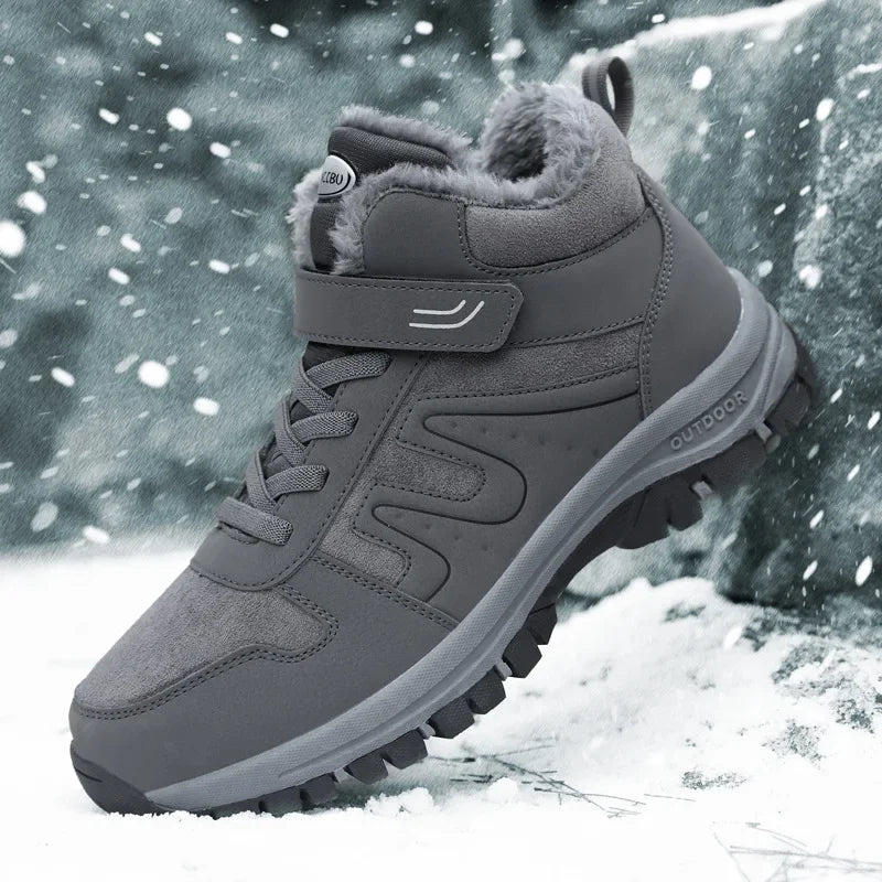 Winter High Top Snow Boots Men's Cotton Shoes Warm Fleece Lined Outdoor Anti-slip Casual Flats for Elderly And Middle-aged