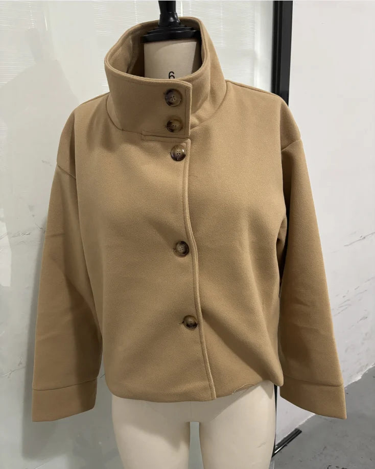 Stand Collar Women Spring Woolen Coats Single Breasted Loose Female Long Sleeve Jacket  Fashion Office Lady Street Short Coat