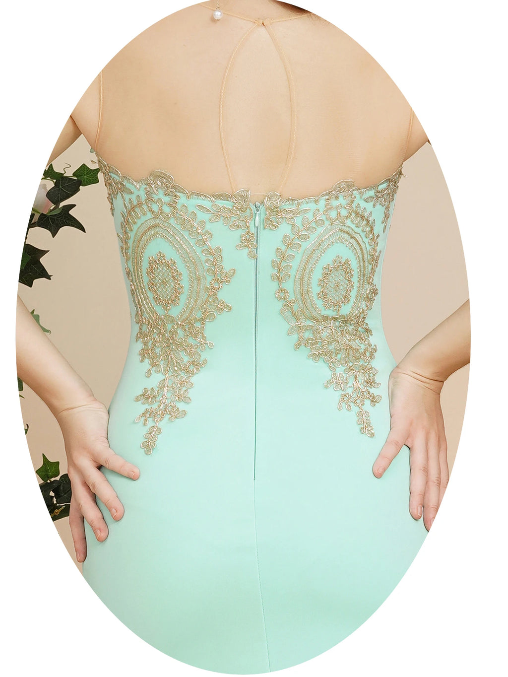 BABYONLINE Golden Appqulies Bridesmaid Dresses for Women Maxi Floor Length Mermaid Gowns Elegant Sweetheart Illusion Summer
