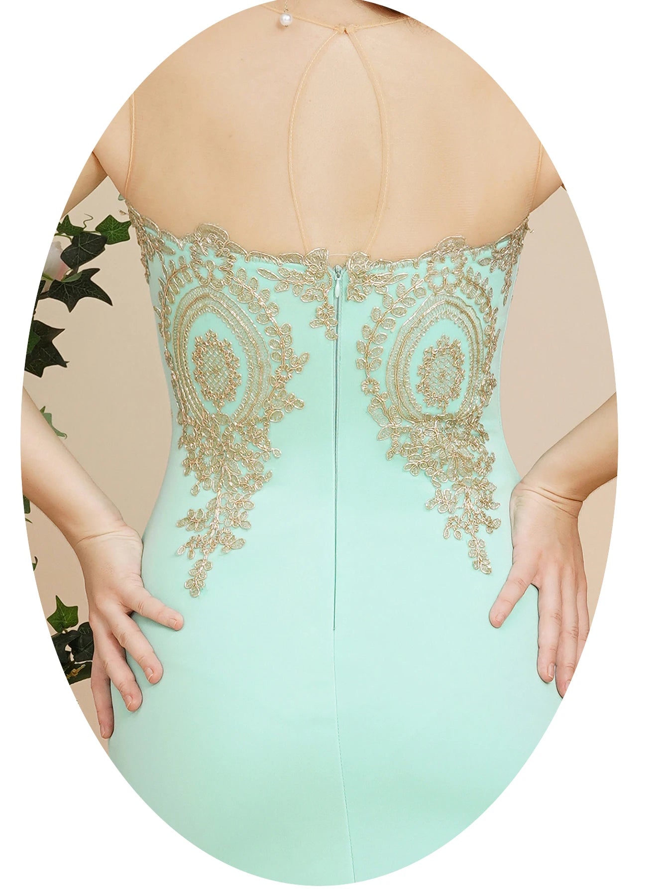 BABYONLINE Golden Appqulies Bridesmaid Dresses for Women Maxi Floor Length Mermaid Gowns Elegant Sweetheart Illusion Summer