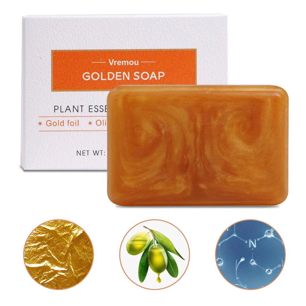 1Pcs/5Pcs Gold Foil Gilded Soap, Plant Essential Oil Cleansing Soap, Gentle Cleansing Scrub, Particle Soap Improves Rough Skin