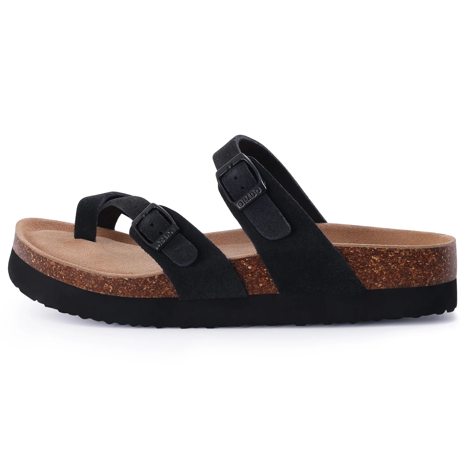 Shevalues Women Sandals Fashion Casual Cork Slippers Comfort Flats Slides With Adjustable Buckle Female Thick Sole Home Shoes