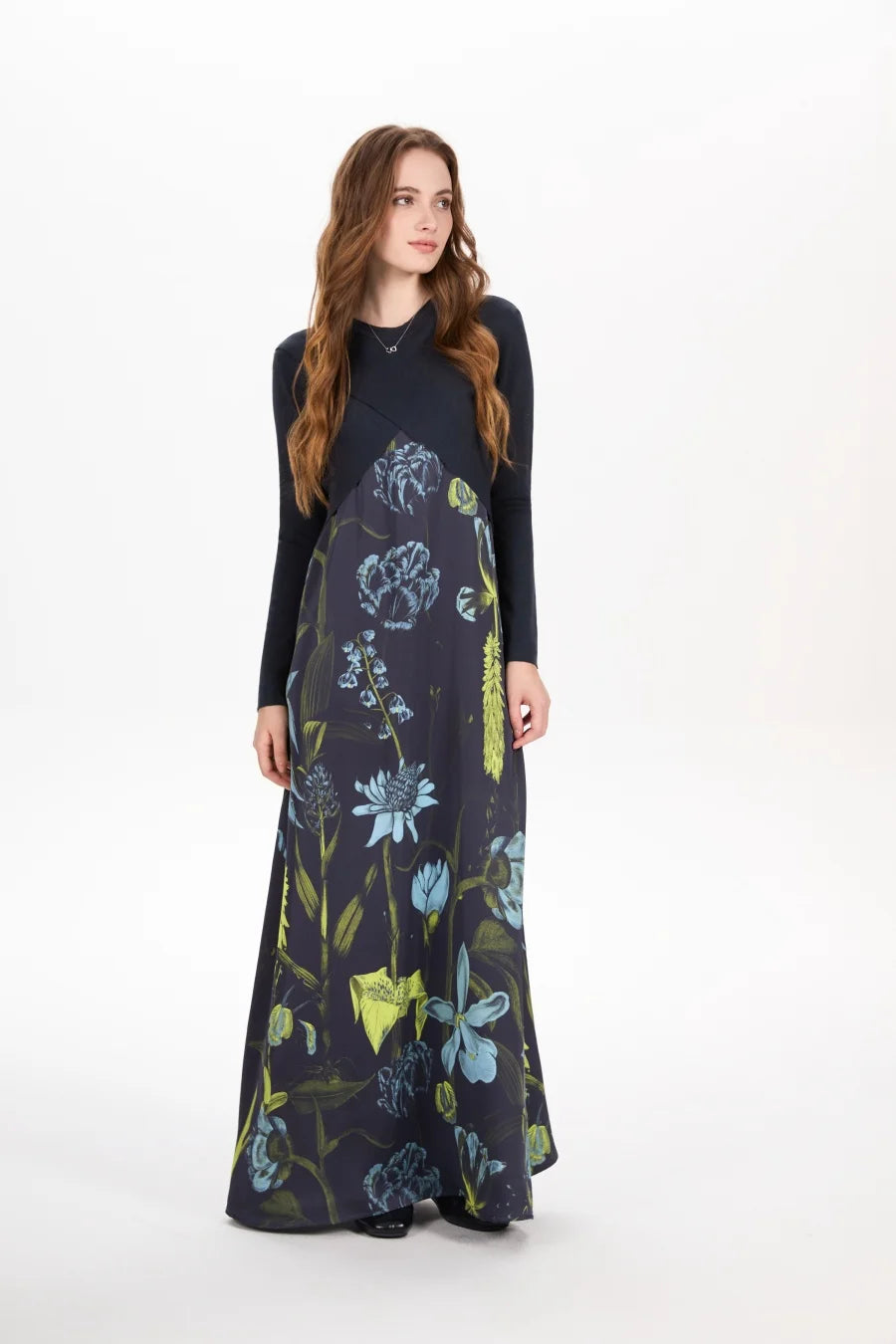 AS AW25 elegance slip satin dress + knitting cross top +mockneck woman clothing set adjustable maxi floor length