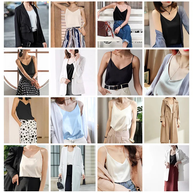 AOSSVIAO 2026 Spaghetti Strap Top Women Halter V Neck Basic White Cami Sleeveless Satin Silk Tank Tops Women'S Summer Camisole
