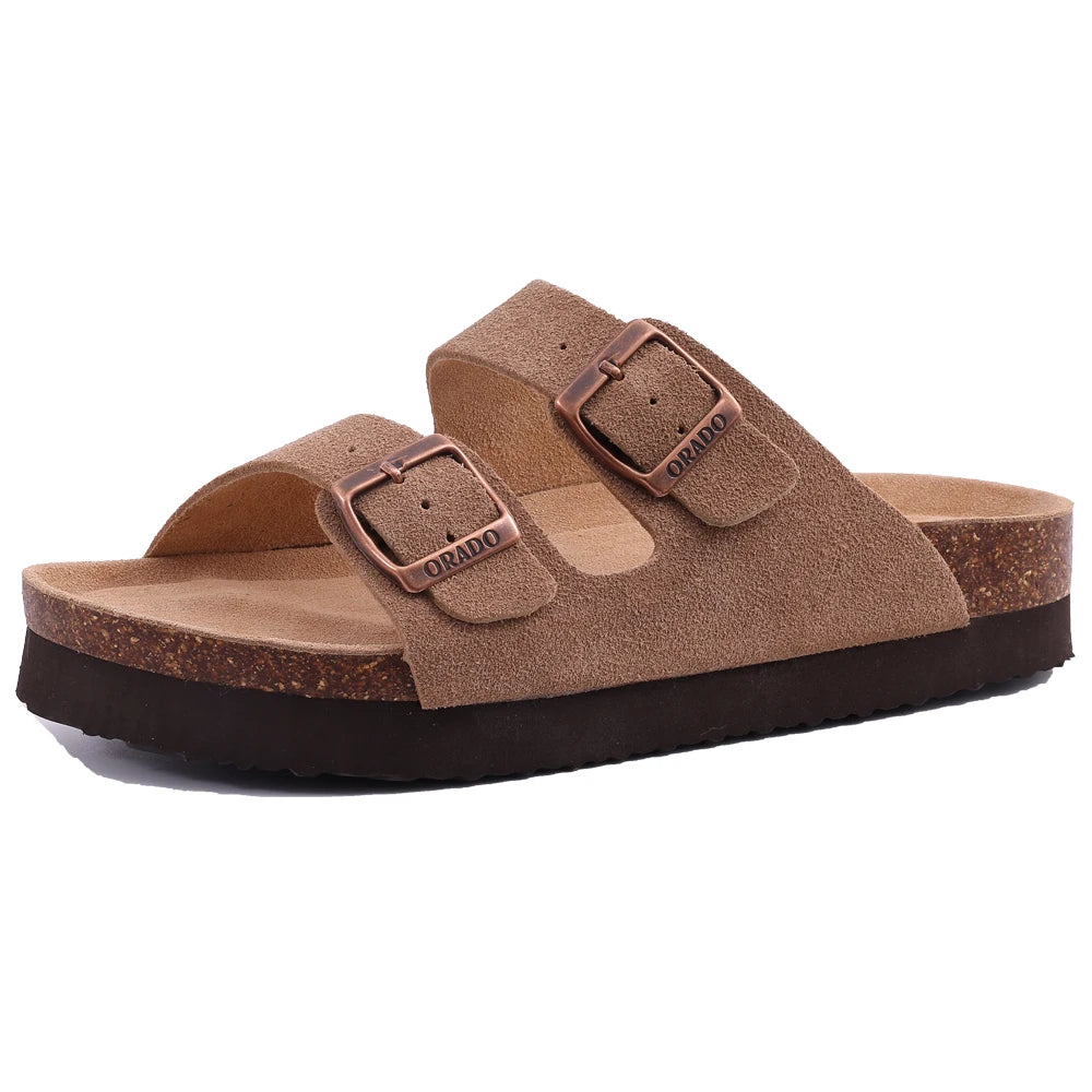 Shevalues Women Sandals Fashion Casual Cork Slippers Comfort Flats Slides With Adjustable Buckle Female Thick Sole Home Shoes