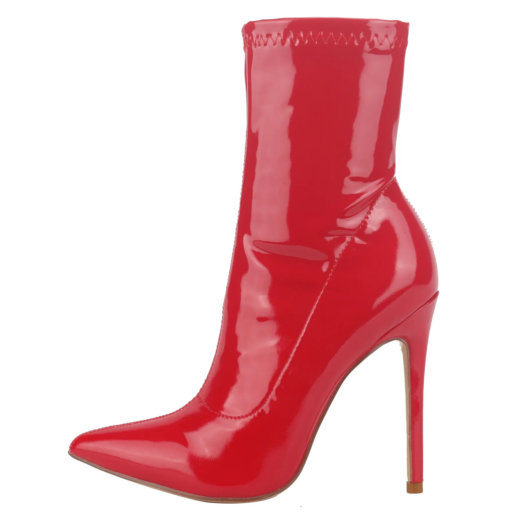 10CM Red Women Ankle Boots Side Zipper Thin Heels Short Boot Glossy Patent Leather High Heels Office Autumn Shoes Woman Footwear