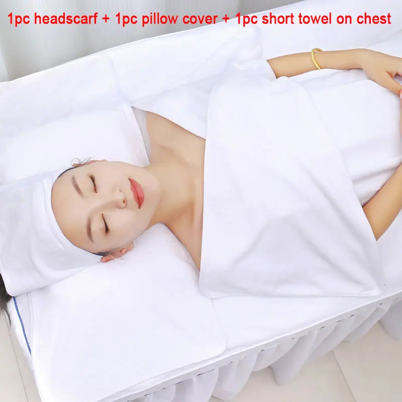 3 Pcs/Set SPA Beauty Salon Towel Thicken Microfiber Towel Set Headband+Chest+Pillow Towel Skin Management Bed Linen Accessories