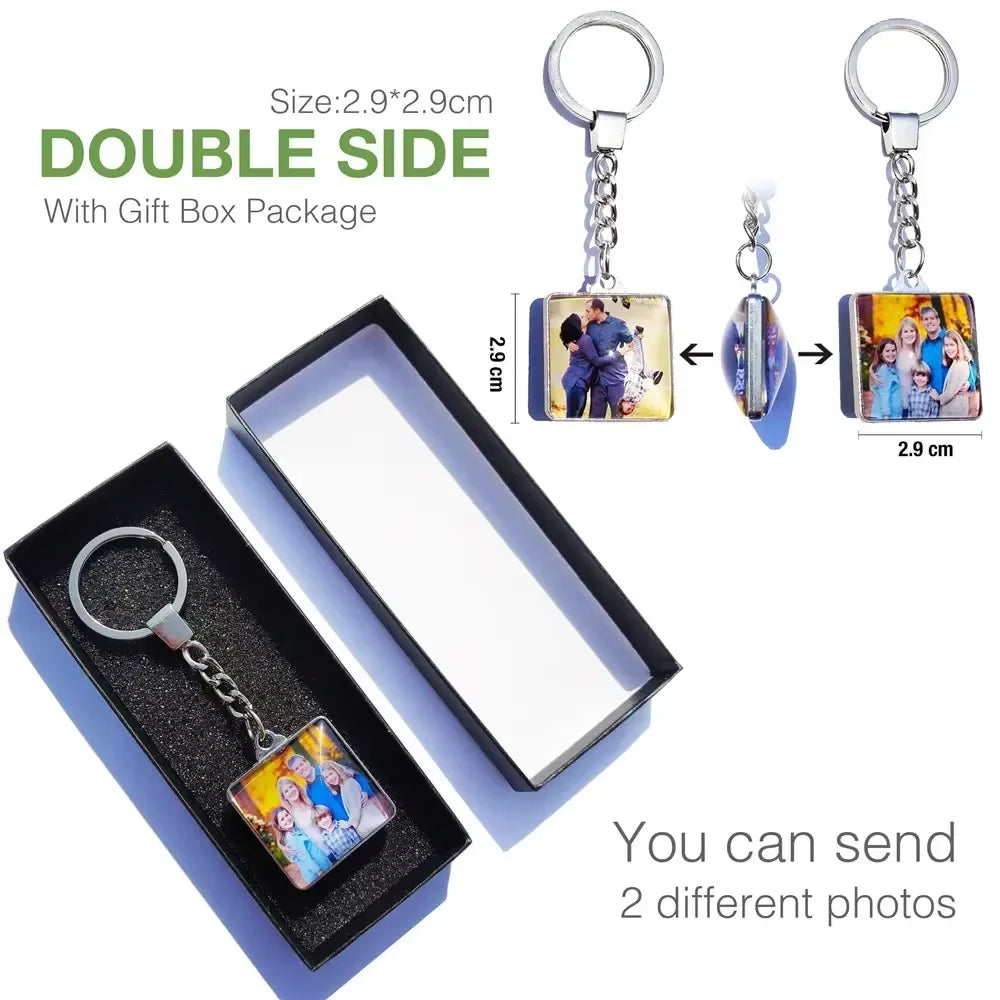 DIY Double Side Photo Custom Keychain Personalized Keyrings Customized Glass Cabochon Family Lovers Baby metal Key chain Gifts