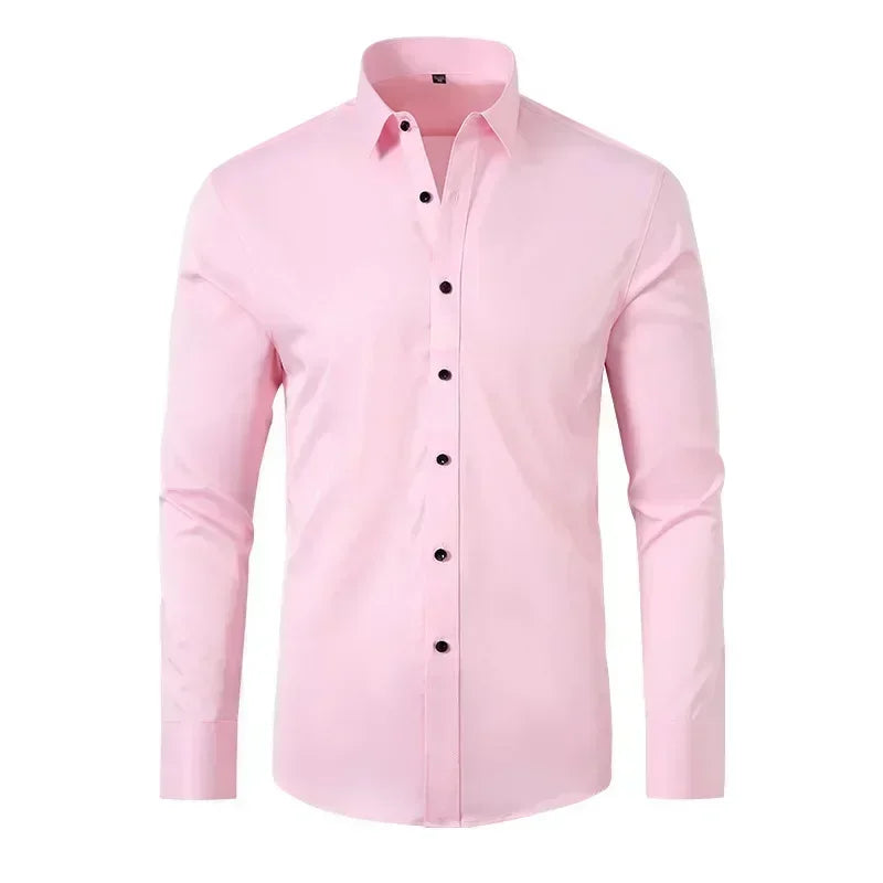 Micro elastic men's long sleeved shirt, silky and not easily wrinkled, high-quality men's shirt, plus size shirt
