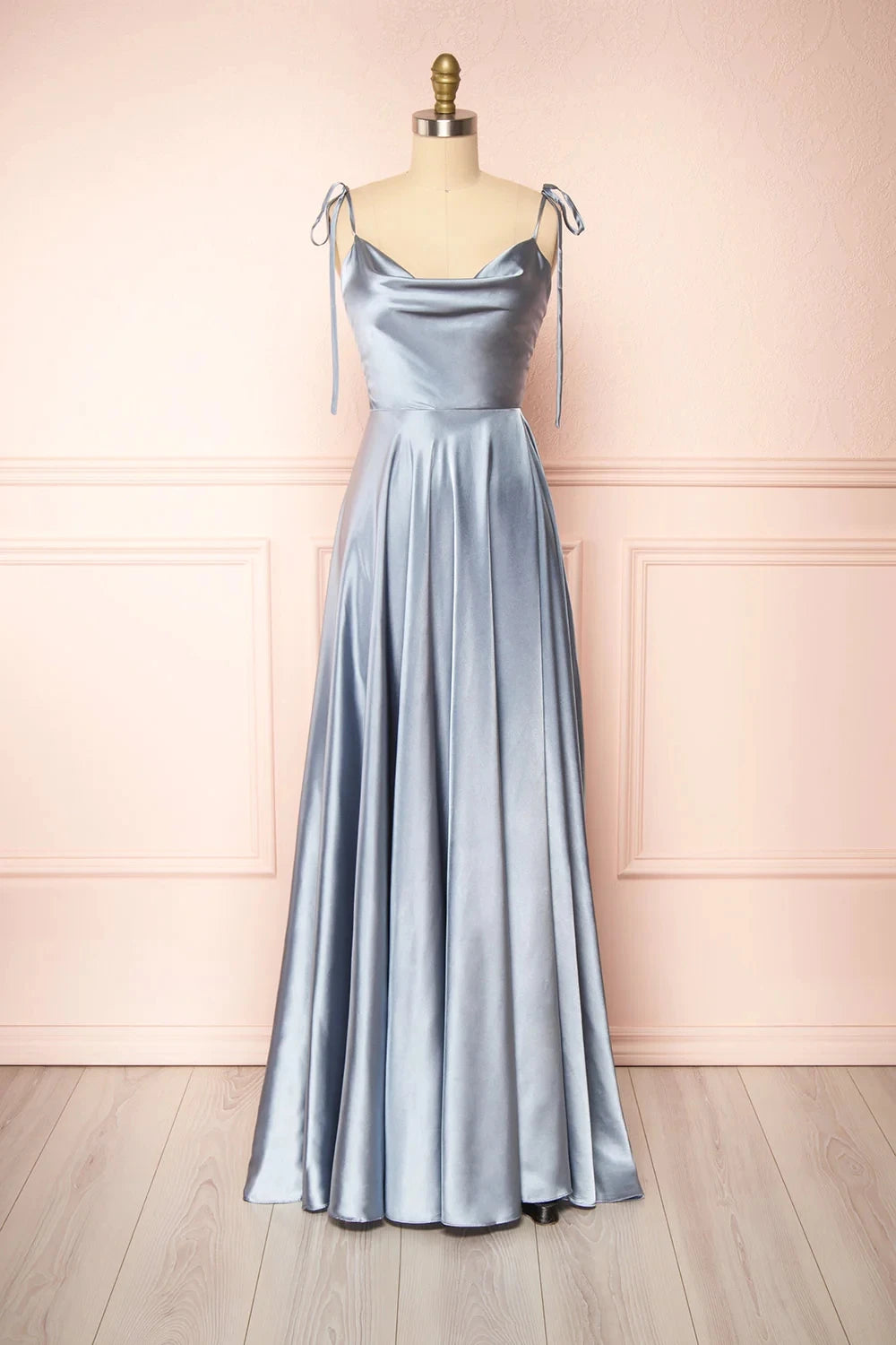 BABYONLINE Elegant Bridesmaid Dress Cowl Neck Adjusted Spaghetti Silky-satin Fabric A-line Silhouette Wedding Women Long Gown