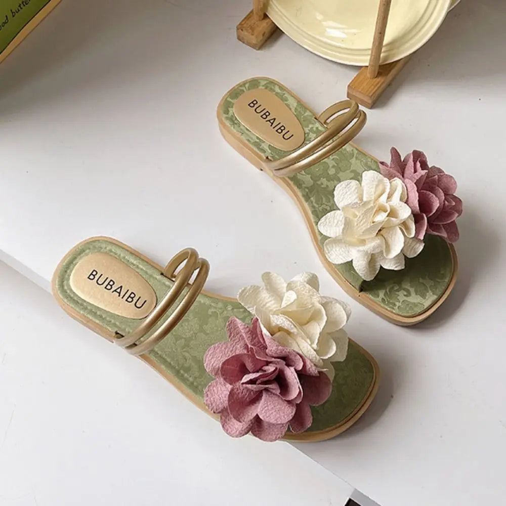 Casual Sweet Flower Flip Flops Waterproof Holiday Seaside Sandals Non-Slip Flat Vacation Beach Slippers Summer