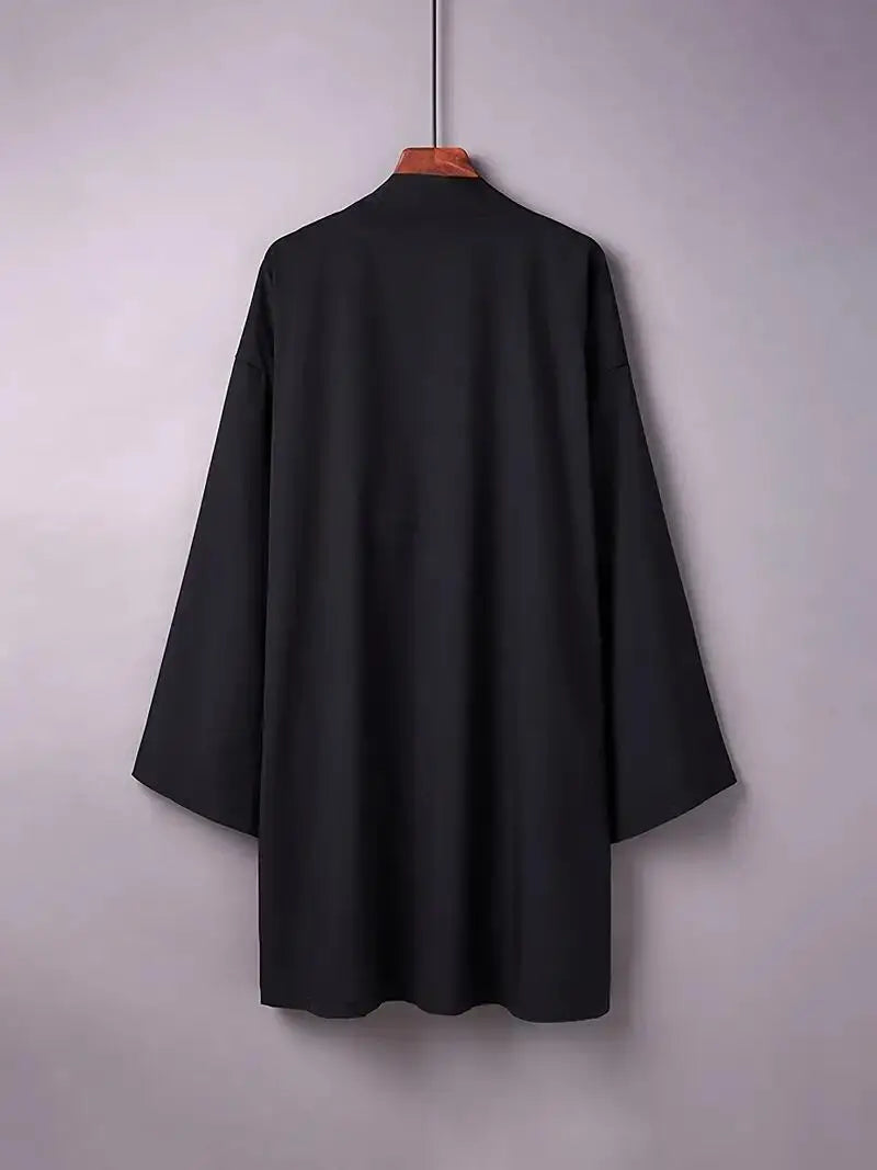 2024 New Men's Long Solid Color Japanese Kimono Poncho Summer Casual Loose Women's Yukata Haori Beach Black Hiyoshi Shirt Jacket