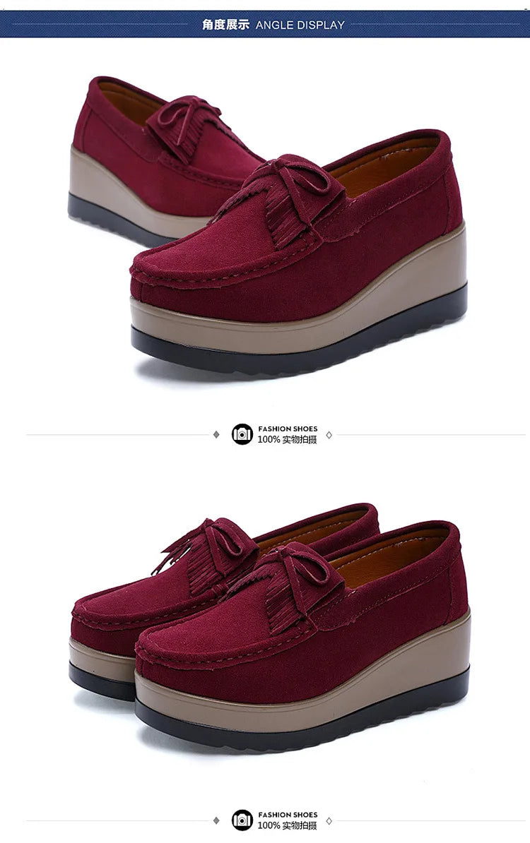 Fashon Green Suede Shoes of Women 2025 Spring Platform Leather Flats Slip on Sneakers Designer Tassel Fringe Loafer Moccasins