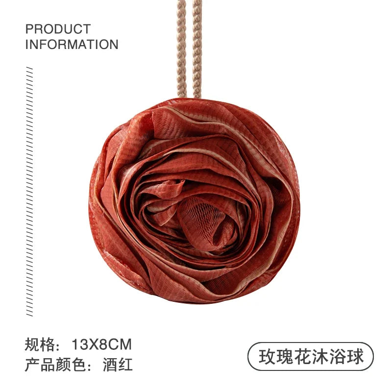 Fast Foaming Lightweight Rose Shower Ball Wash Scrub Sponge for Bathroom Super Soft Large Non-Scattered Ball Flower Bath Rub